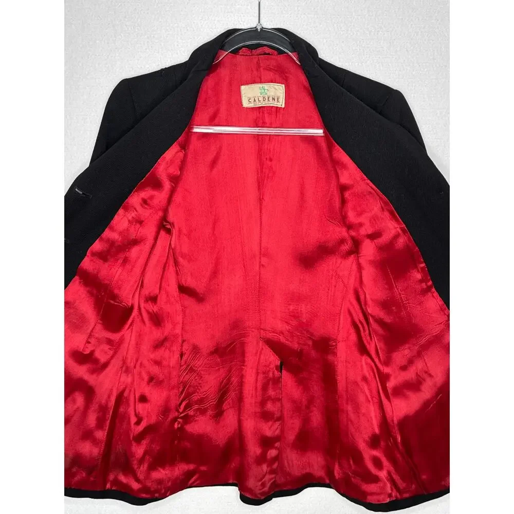 Vintage 1970s-80s Caldene Black Wool Riding Blazer Red Lined Small